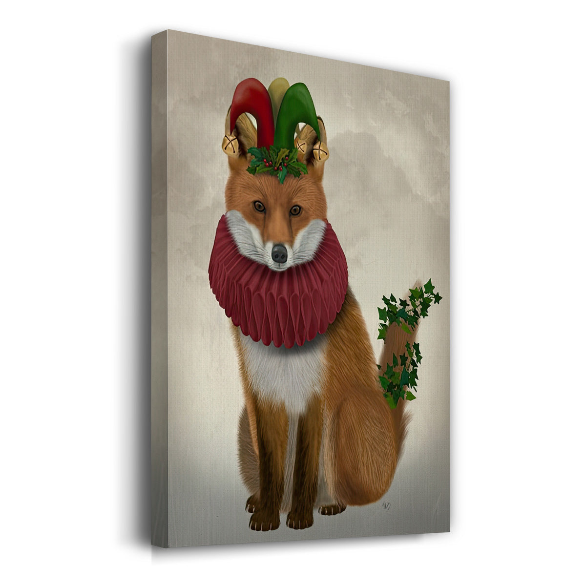 Christmas Holly and Ivy Fox - Gallery Wrapped Canvas