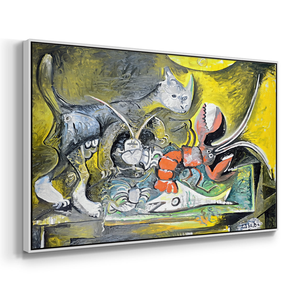 Still Life with Cat and Lobster, 1962 - Floater Framed Canvas Print