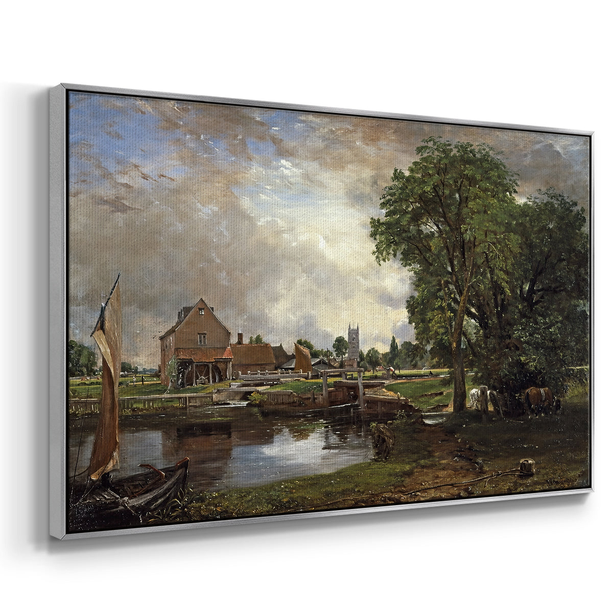 Dedham Lock and Mill, c. 1820 - Floater Framed Canvas Print
