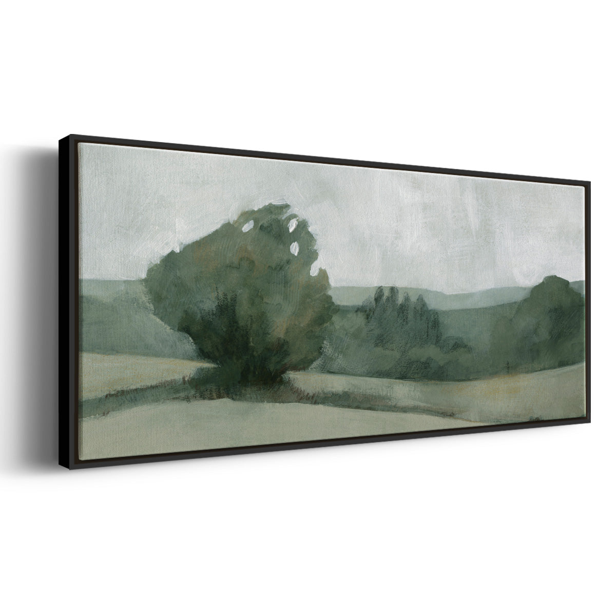 Soft Green Landscape I - Floater Framed Canvas Print