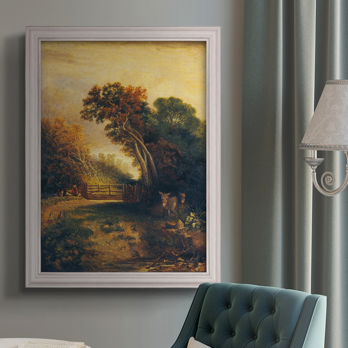 Landscape with Picnickers and Donkeys - Ornate Framed Canvas Print