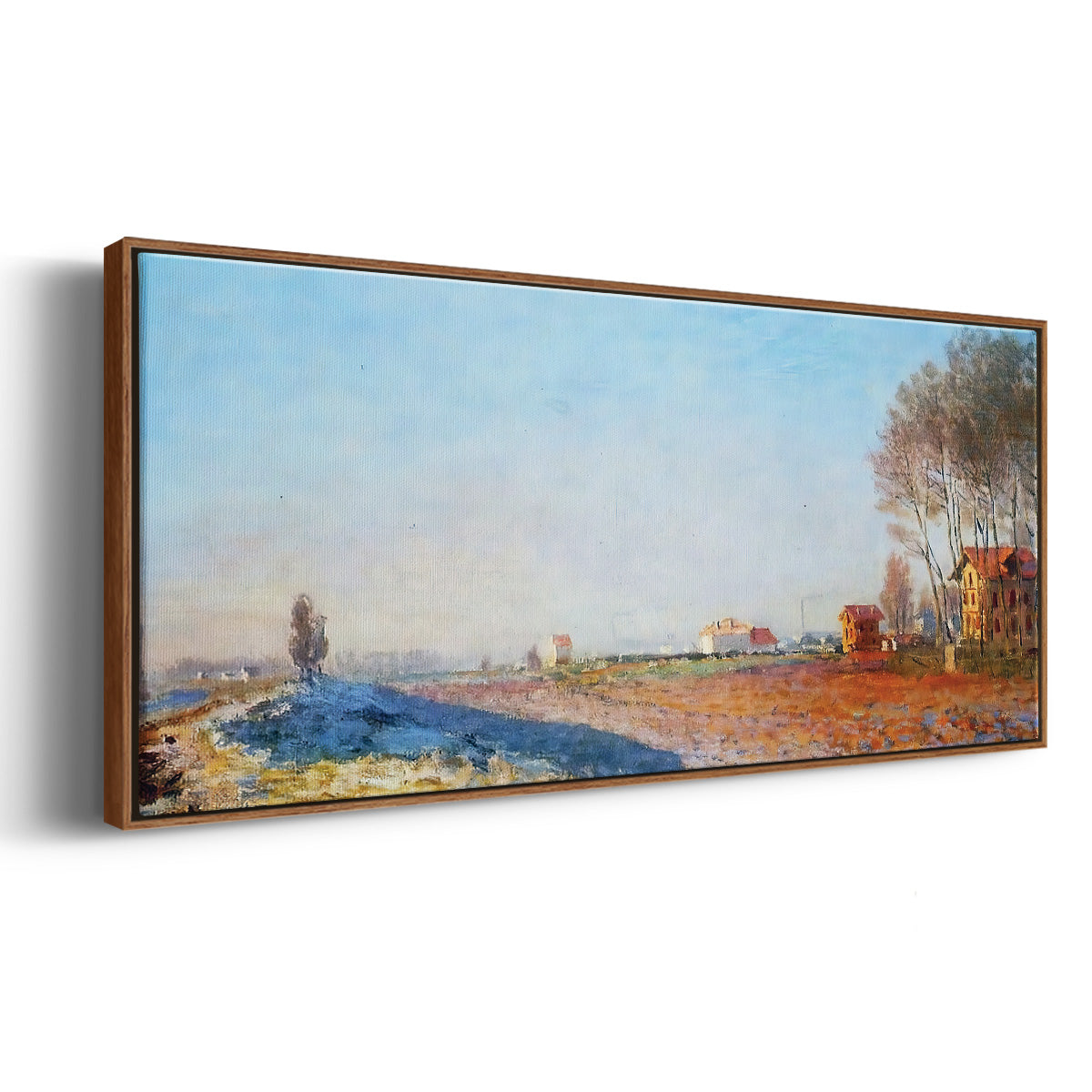 The Plain of Colombes, White Frost, 1873 - Floater Framed Canvas Print