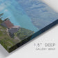 Close-up view of wrapped canvas corner featuring symmetrical water reflections with trees.
