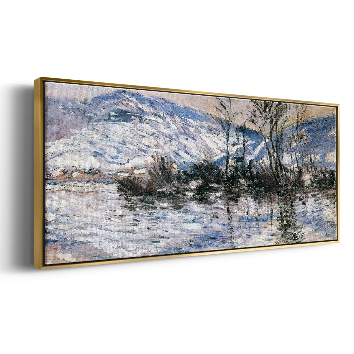 The Seine at Port Villez, Snow Effect, 1885 - Floater Framed Canvas Print