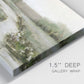 Close-up view of wrapped canvas corner featuring narrow path through quiet landscape.