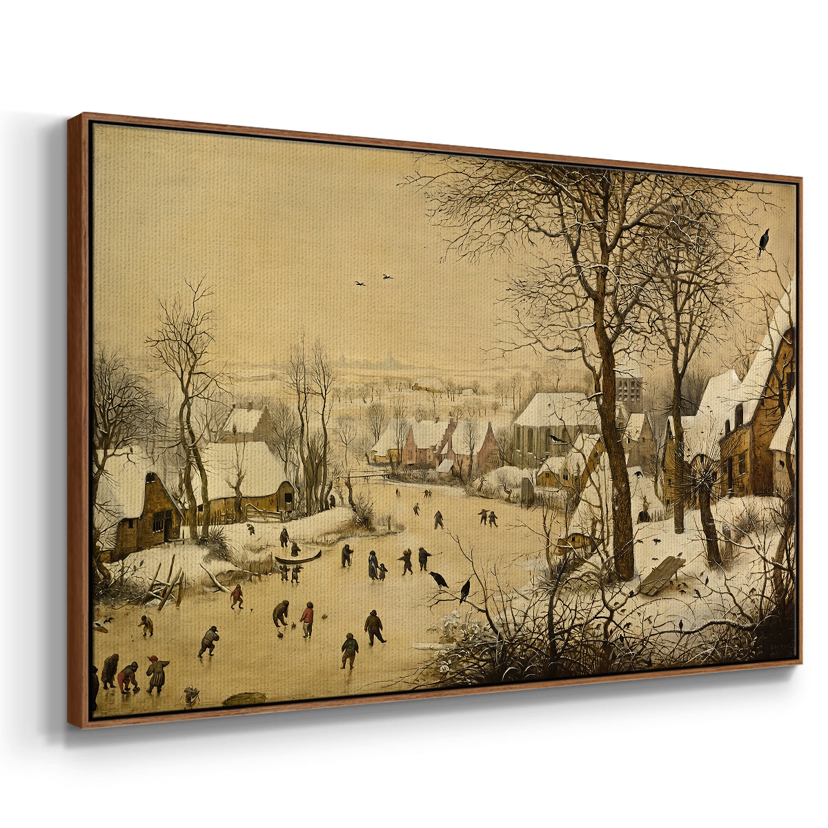 Winter Landscape with Skaters and Bird Trap, 1565 - Floater Framed Canvas Print