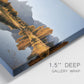 Close-up view of wrapped canvas corner featuring river canyon landscape photograph.