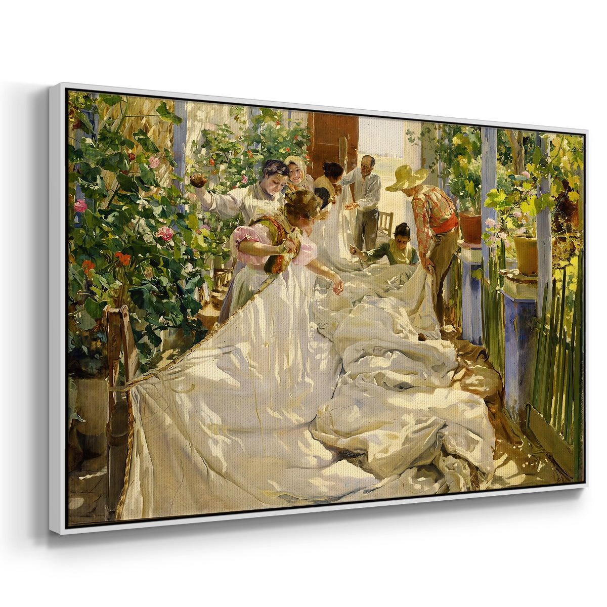 Sewing the Sail, 1896 - Floater Framed Canvas Print