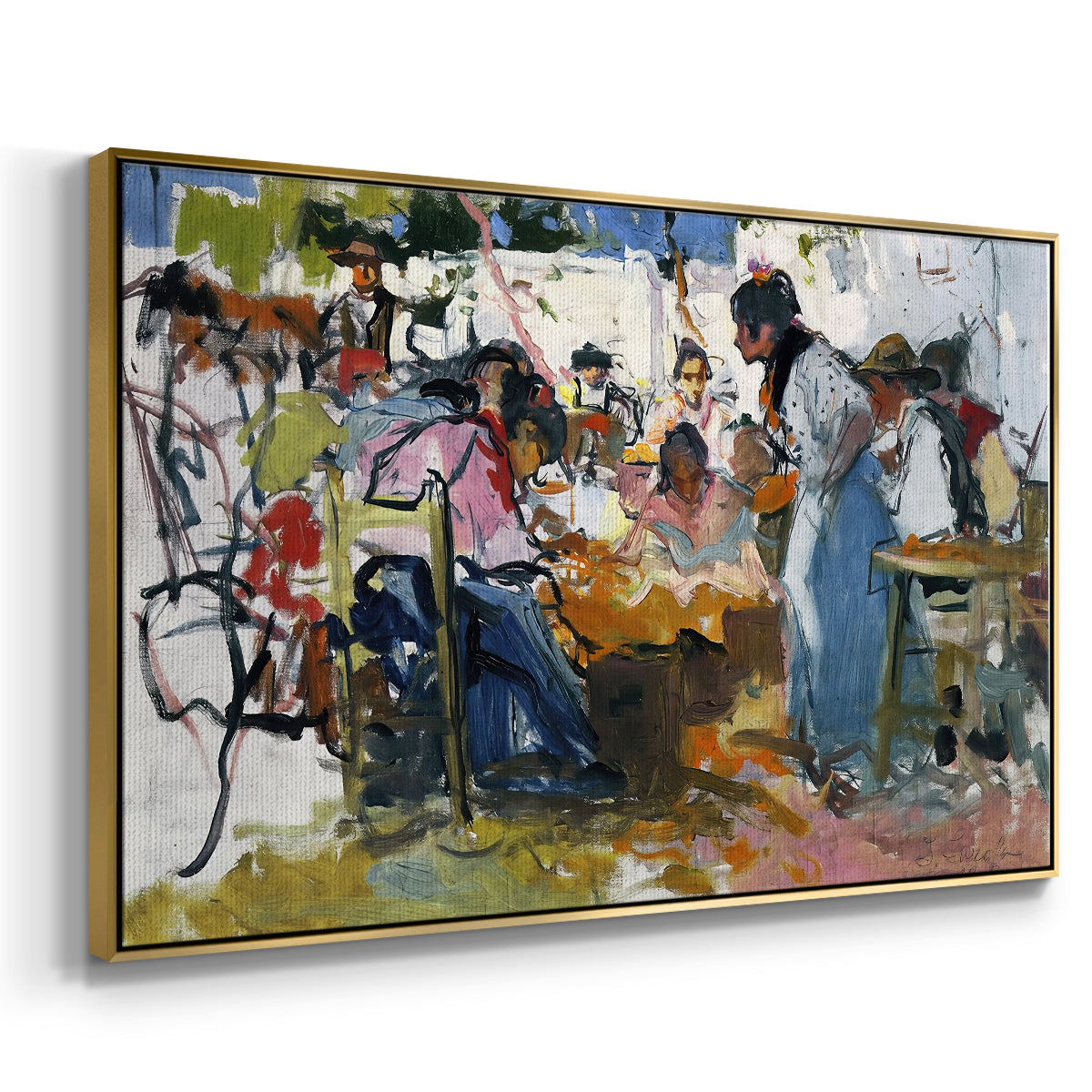 Net Menders in Valencia, 1909 - Floater Framed Canvas Print