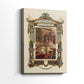 Side view of a canvas art print of a detailed scene with rich decoration and narrative elements, showing gallery-wrapped depth.