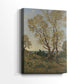 Side view of a canvas art print of a pastoral landscape with subtle color and open space, showing gallery-wrapped depth.