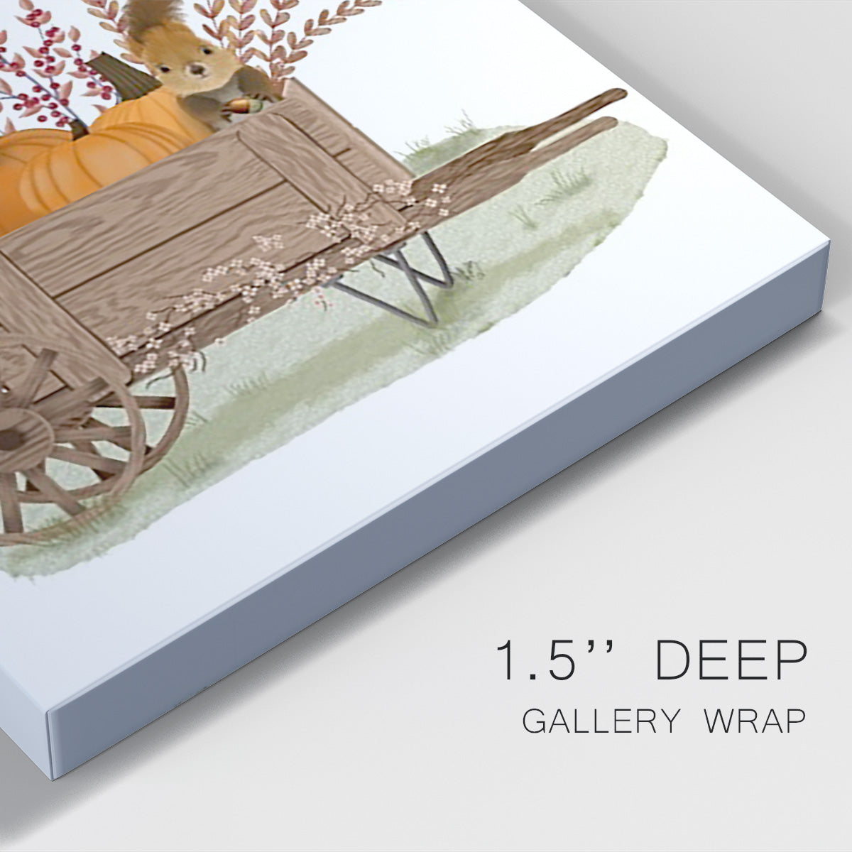 Squirrels In Pumpkin Wheelbarrow Premium Gallery Wrapped Canvas - Ready to Hang