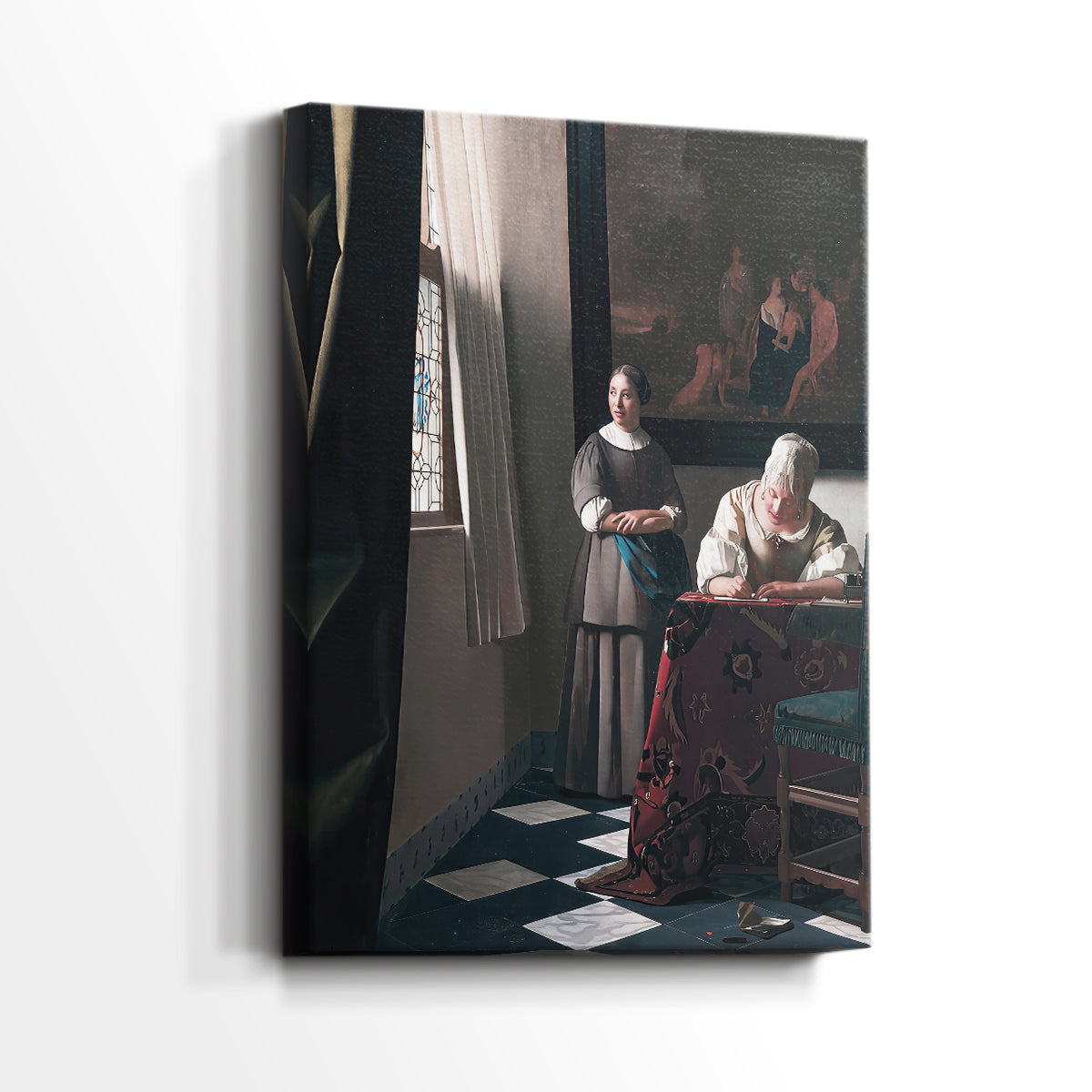 Side view of a canvas art print of a calm composition with subtle interaction and detail, showing gallery-wrapped depth.
