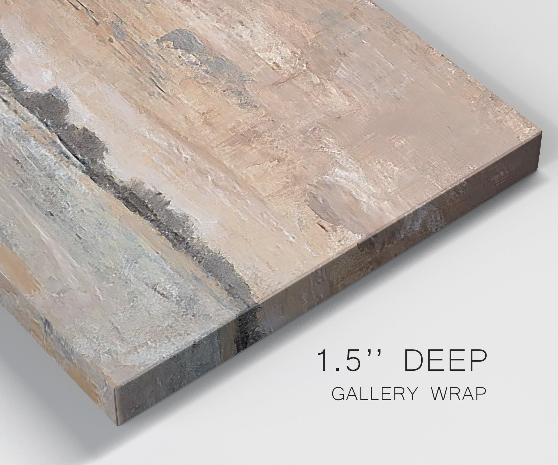 Close-up view of wrapped canvas corner featuring soft early evening landscape light.