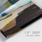 Close-up view of wrapped canvas corner featuring layered neutral abstract textures.