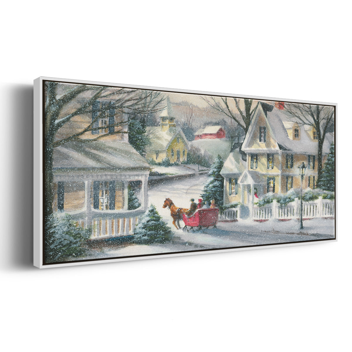 Village Sleigh Ride - Floater Framed Canvas Print