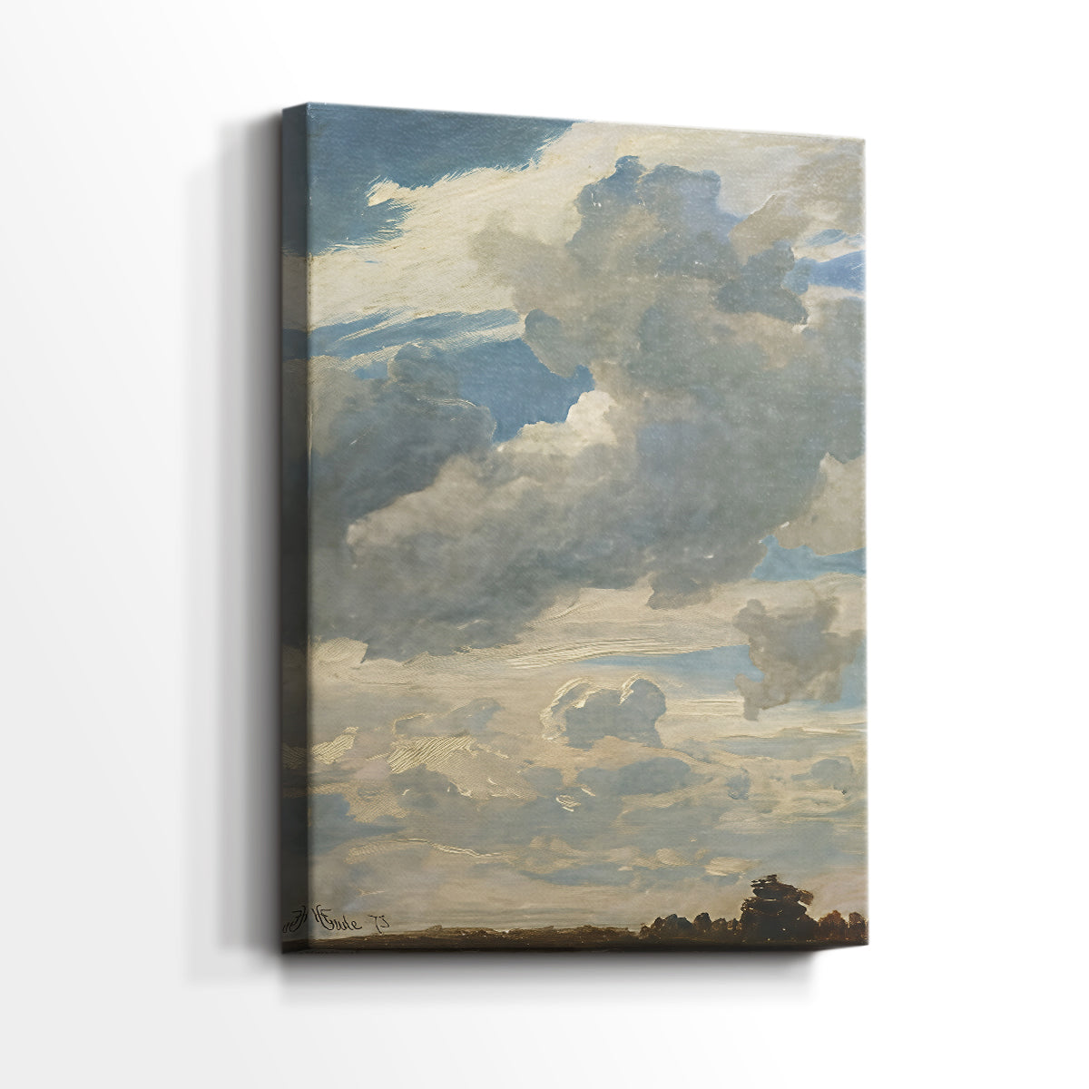 Side view of a canvas art print of a minimal landscape focusing on light and atmosphere, showing gallery-wrapped depth.