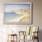Impressionist Mediterranean jetty seascape by Paul Signac in an ornate weathered white frame displayed in a light-toned interior setting.