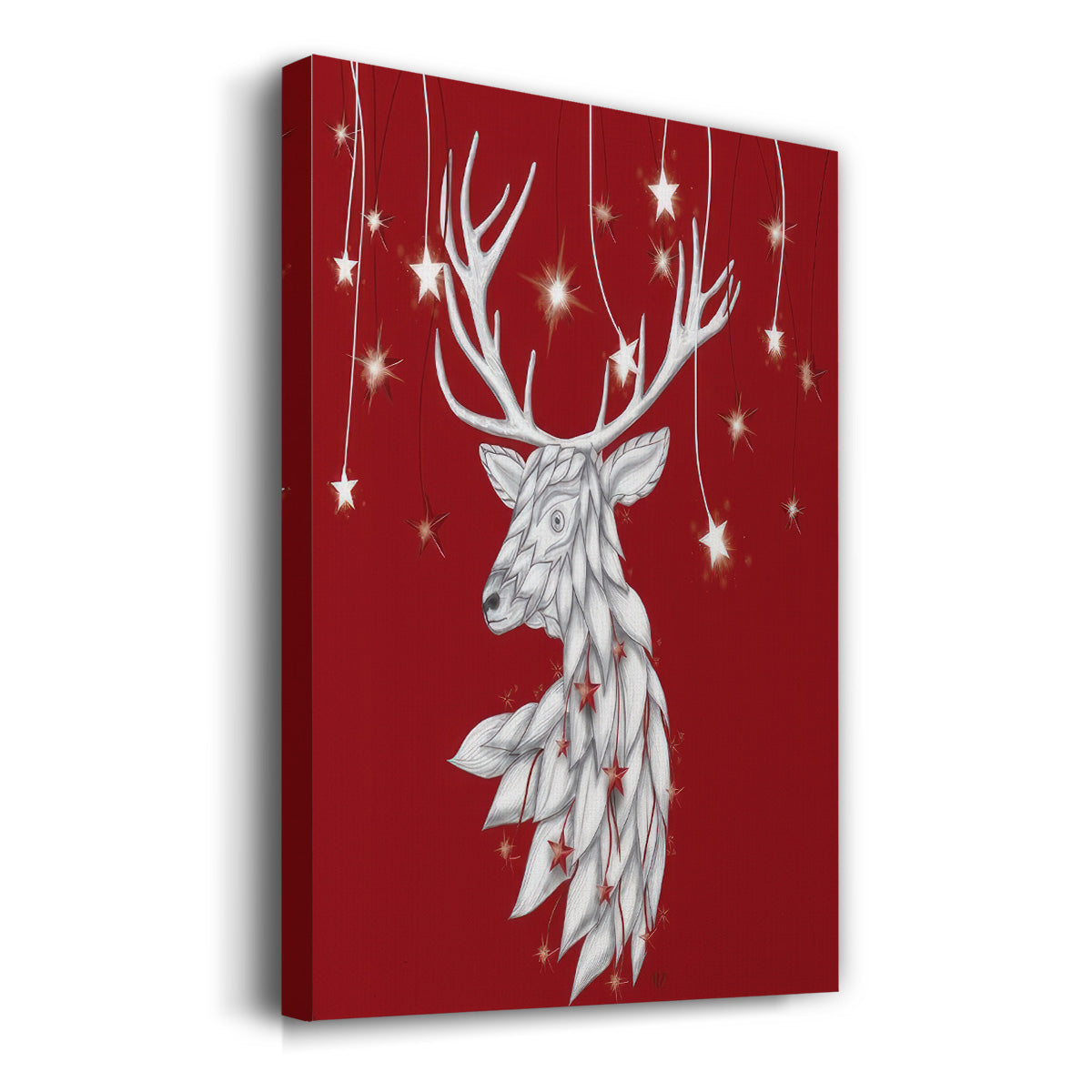 White Deer and Hanging Stars - Gallery Wrapped Canvas