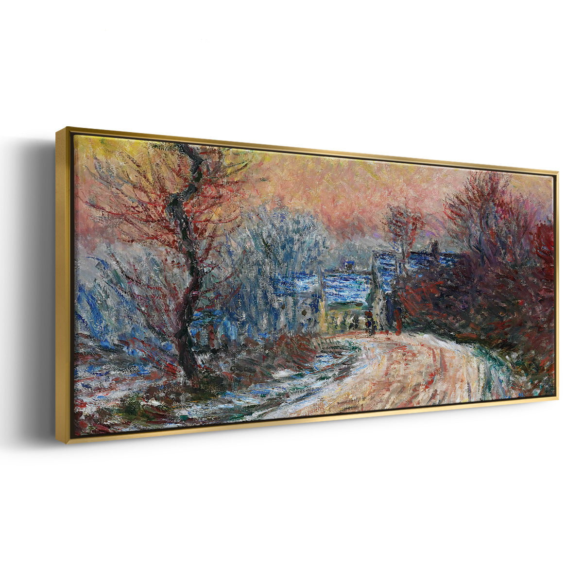 Road to Giverny in Winter, Sunset, 1885 - Floater Framed Canvas Print