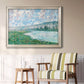 Impressionist river landscape at Vétheuil by Claude Monet in an ornate champagne frame displayed in a light-toned interior setting.