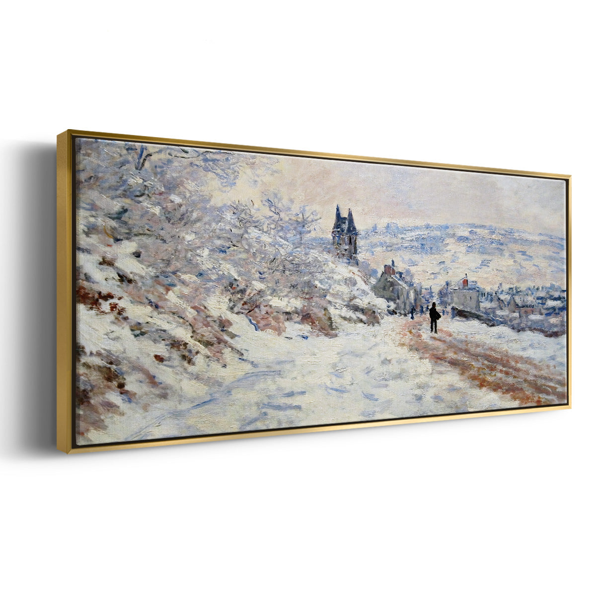 The Road to Vétheuil, Snow Effect, 1879 - Floater Framed Canvas Print