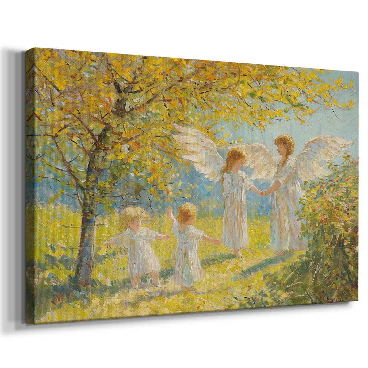 children,angels,garden,play,sunlight,tree,autumn,happiness,innocence,nature,floral,whimsical,bright,outdoors,joy,companionship,youth,beauty,wings,arts,laughter,freedom,warmth,love,fairytale,enchantment,serenity,landscape,colors,togetherness,imagination,wonder,gentle,peaceful,soft,pastoral,charming,delightful,dreams,spirit,childhood,ethereal