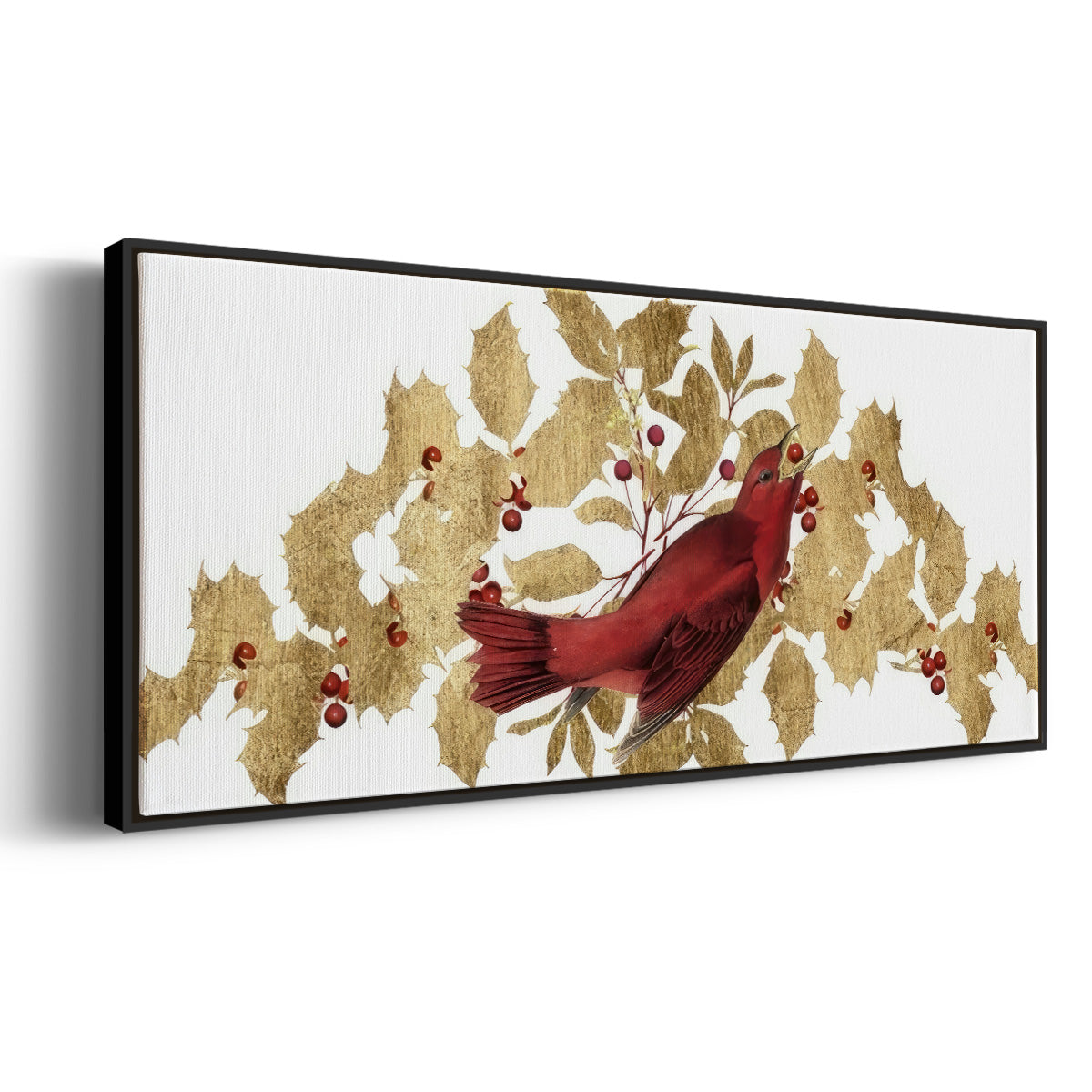 Red Bird Christmas Collection D - Floater Framed Canvas Print