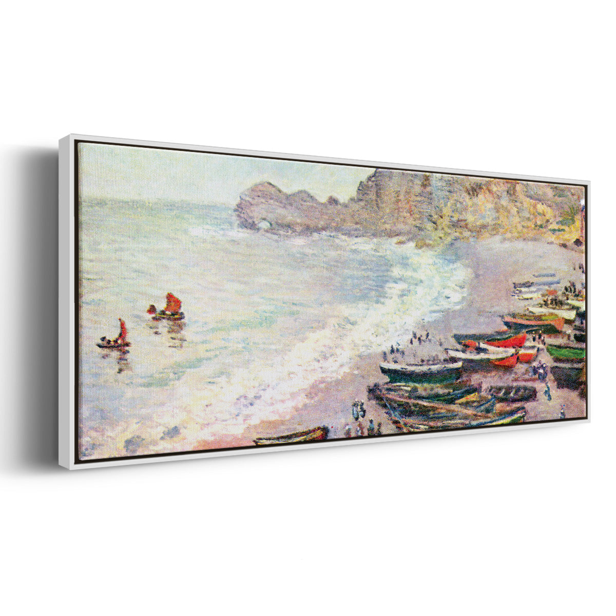 Étretat, the Beach and La Porte d'Amont - Floater Framed Canvas Print