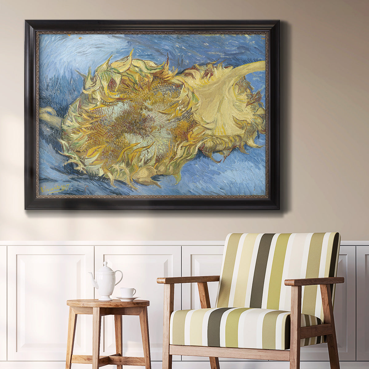 Two Cut Sunflowers - Ornate Framed Canvas Print