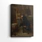 Side view of a canvas art print of a quiet interior scene with a painter and subtle light, showing gallery-wrapped depth.