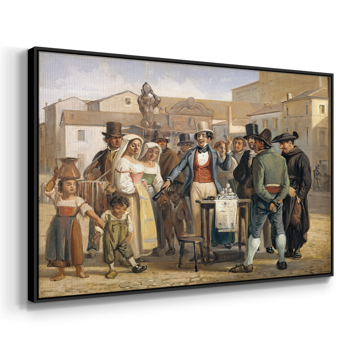 A Charlatan Selling Blacking in the Piazza Barberini in Rome, c. 1840-1849 - Floater Framed Canvas Print