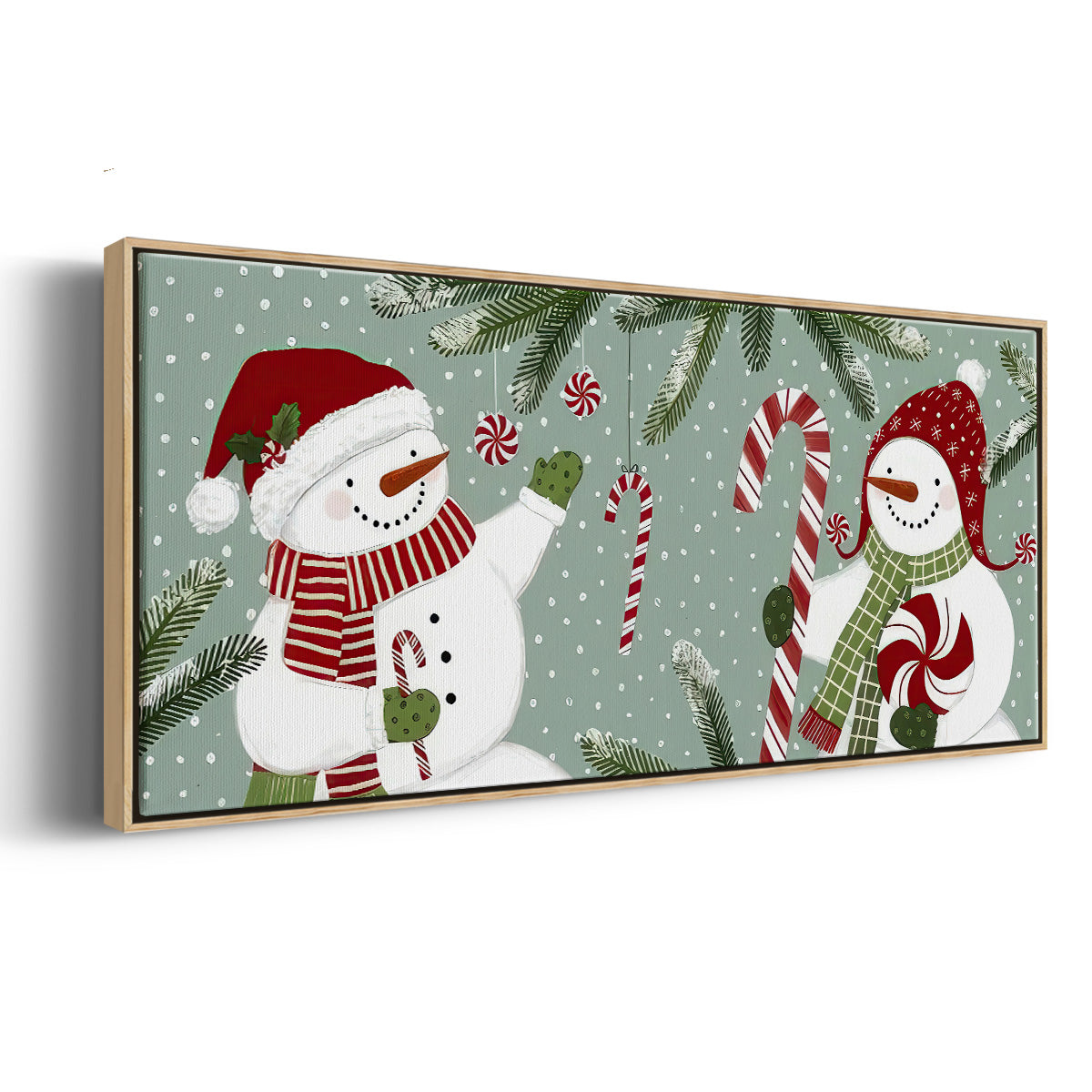 Peppermint Snowman Collection D - Floater Framed Canvas Print