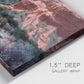 Close-up view of wrapped canvas corner featuring rugged canyon landscape with wildlife.