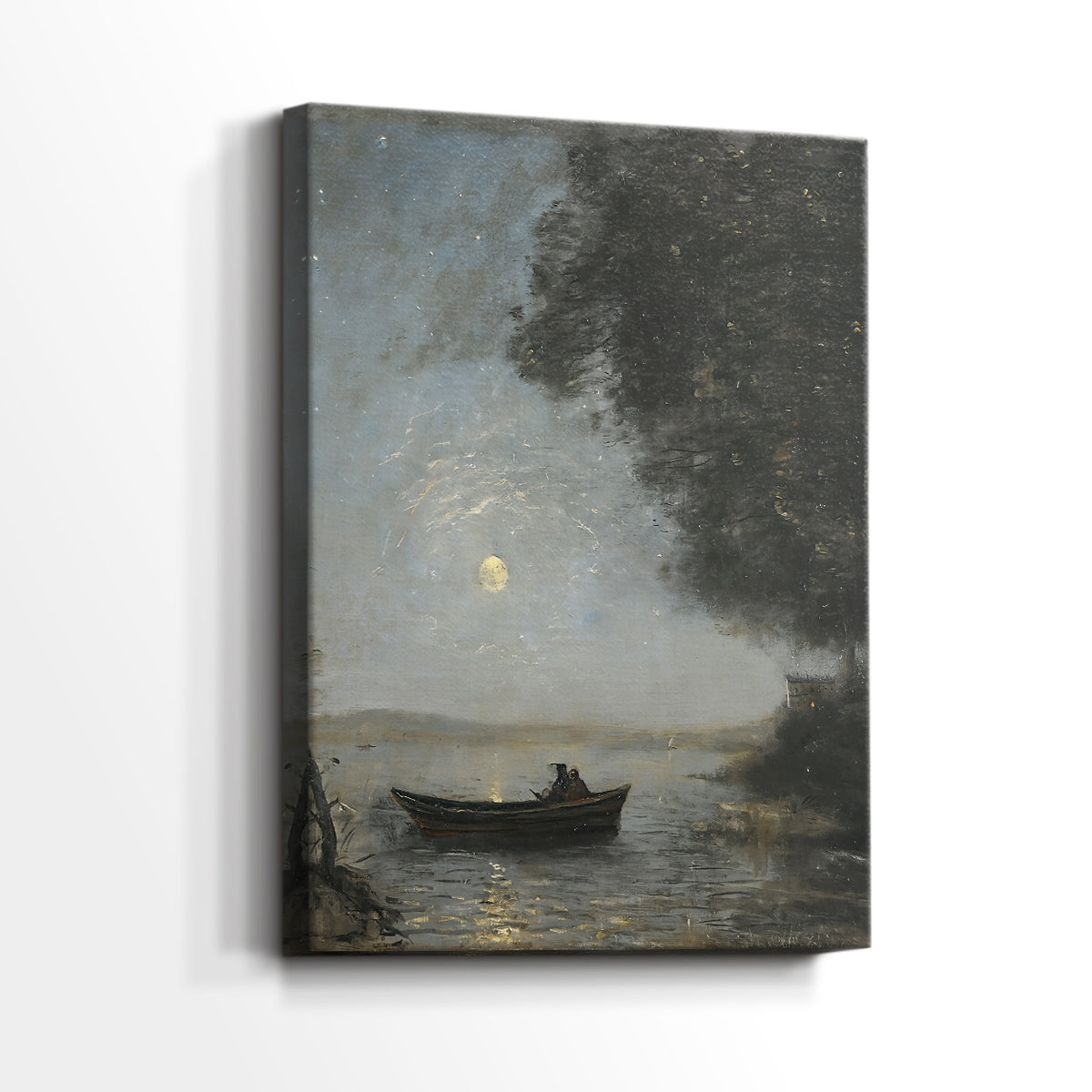 Side view of a canvas art print of a quiet nocturnal composition with gentle light, showing gallery-wrapped depth.
