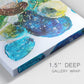 Close-up view of wrapped canvas corner featuring expressive abstract color interpretations.