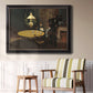 Impressionist domestic interior scene by Claude Monet in an ornate black frame with gilded inner detail displayed in a light-toned interior setting.
