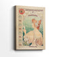 Side view of a canvas art print of a decorative poster with elegant female figure and flowing lines, showing gallery-wrapped depth.