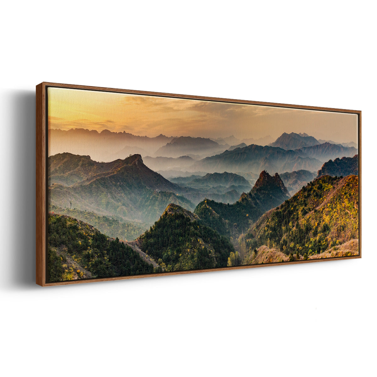 Jinshanling Mountains at Sunrise in Autumn Colors - Floater Framed Canvas Print