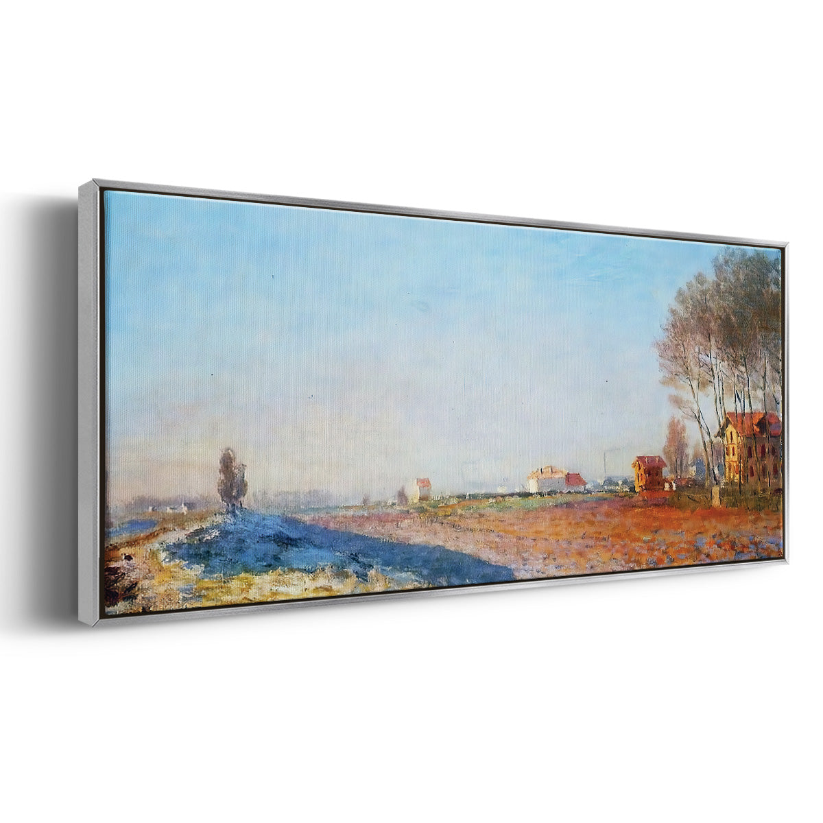 The Plain of Colombes, White Frost, 1873 - Floater Framed Canvas Print