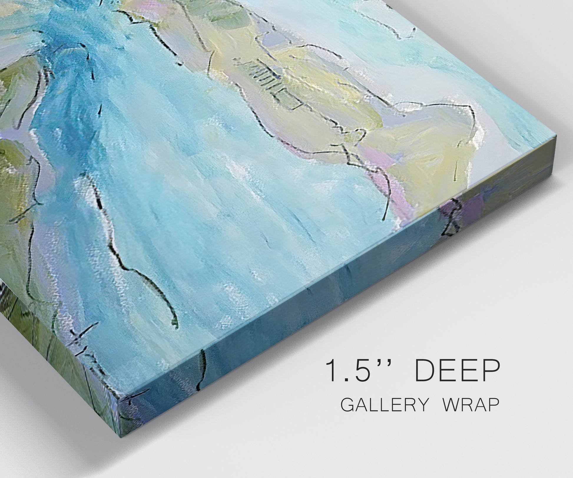 Close-up view of wrapped canvas corner featuring open landscape with landing strip.