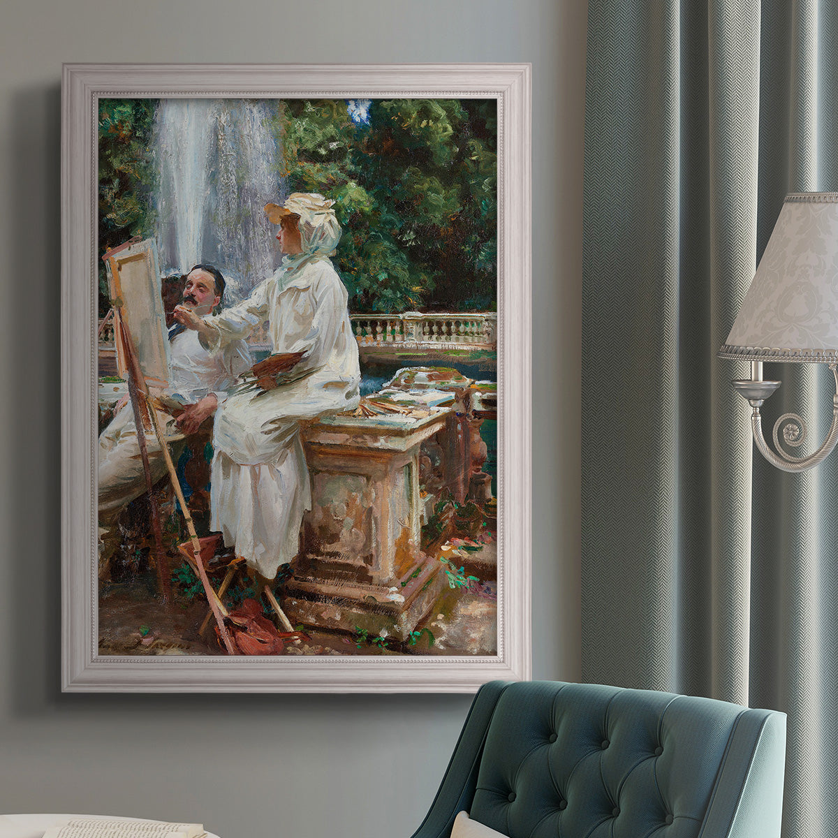 The Fountain Villa Torlonia, Frascati, Italy - Ornate Framed Canvas Print