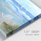 Close-up view of wrapped canvas corner featuring peaceful coastal landscape escape.
