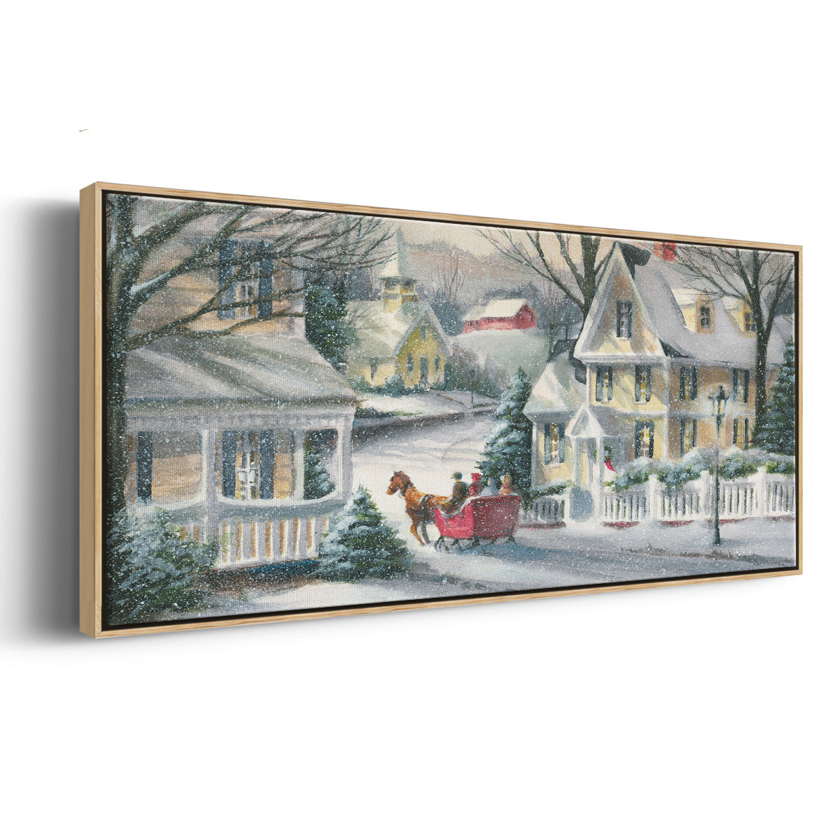 Village Sleigh Ride - Floater Framed Canvas Print