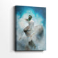 Side view of a canvas art print of a dreamlike scene with figure and celestial atmosphere, showing gallery-wrapped depth.