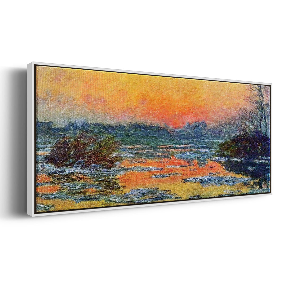 Sunset on the Seine in Winter, 1880 - Floater Framed Canvas Print