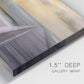 Close-up view of wrapped canvas corner featuring tropical beach at sunset photograph.