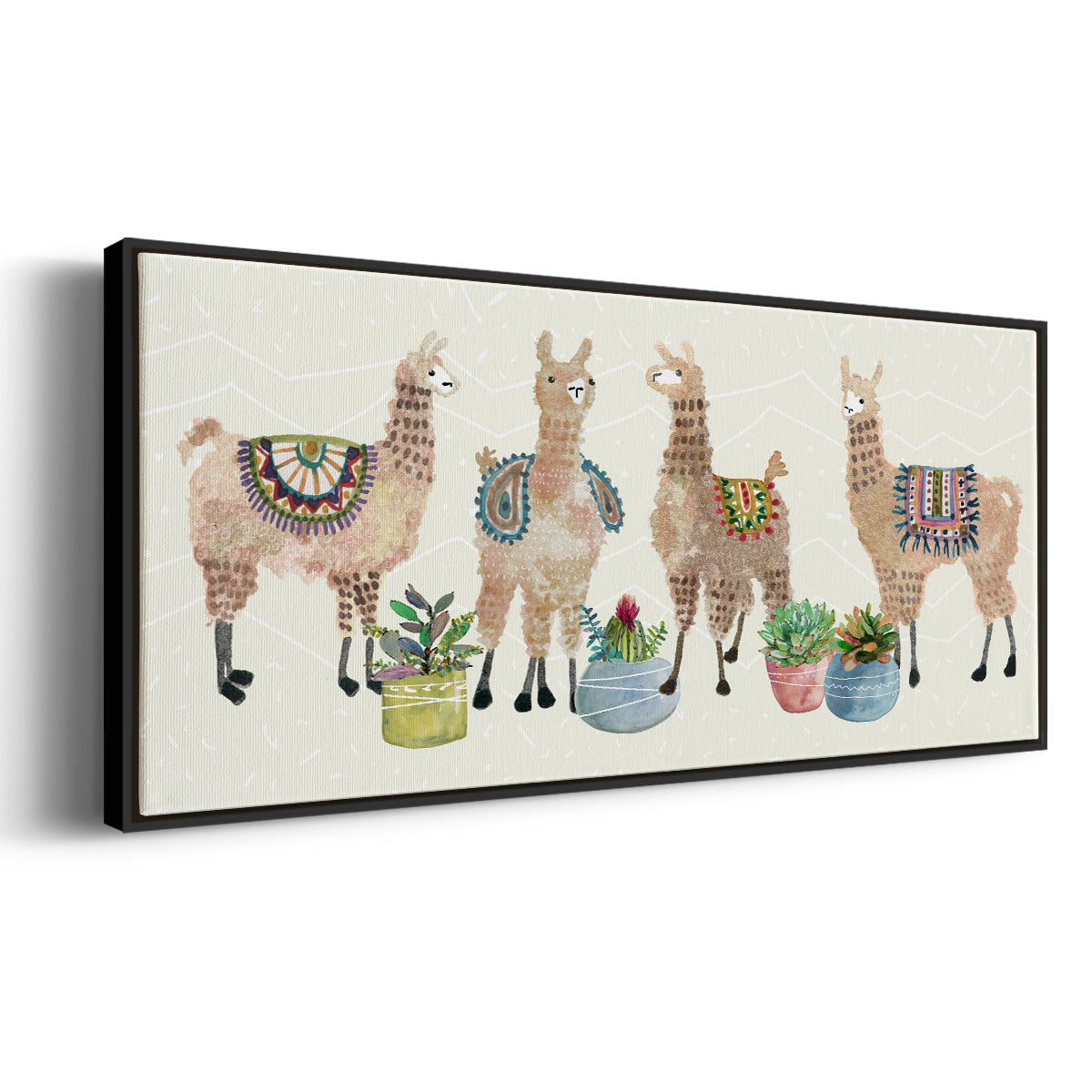 Llama Party - Floater Framed Canvas Print
