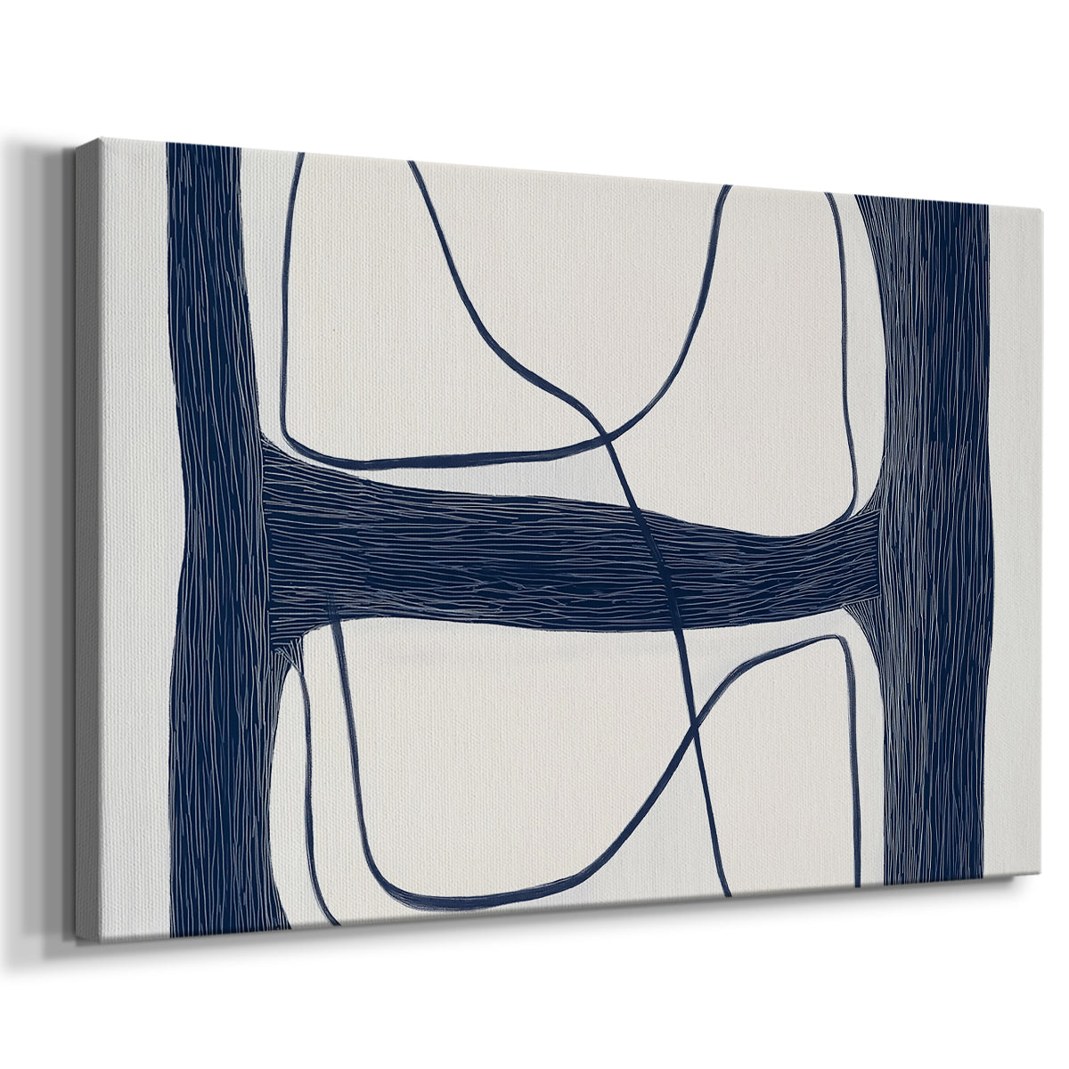 Abstract artwork featuring interwoven lines on a light background in a minimalist style