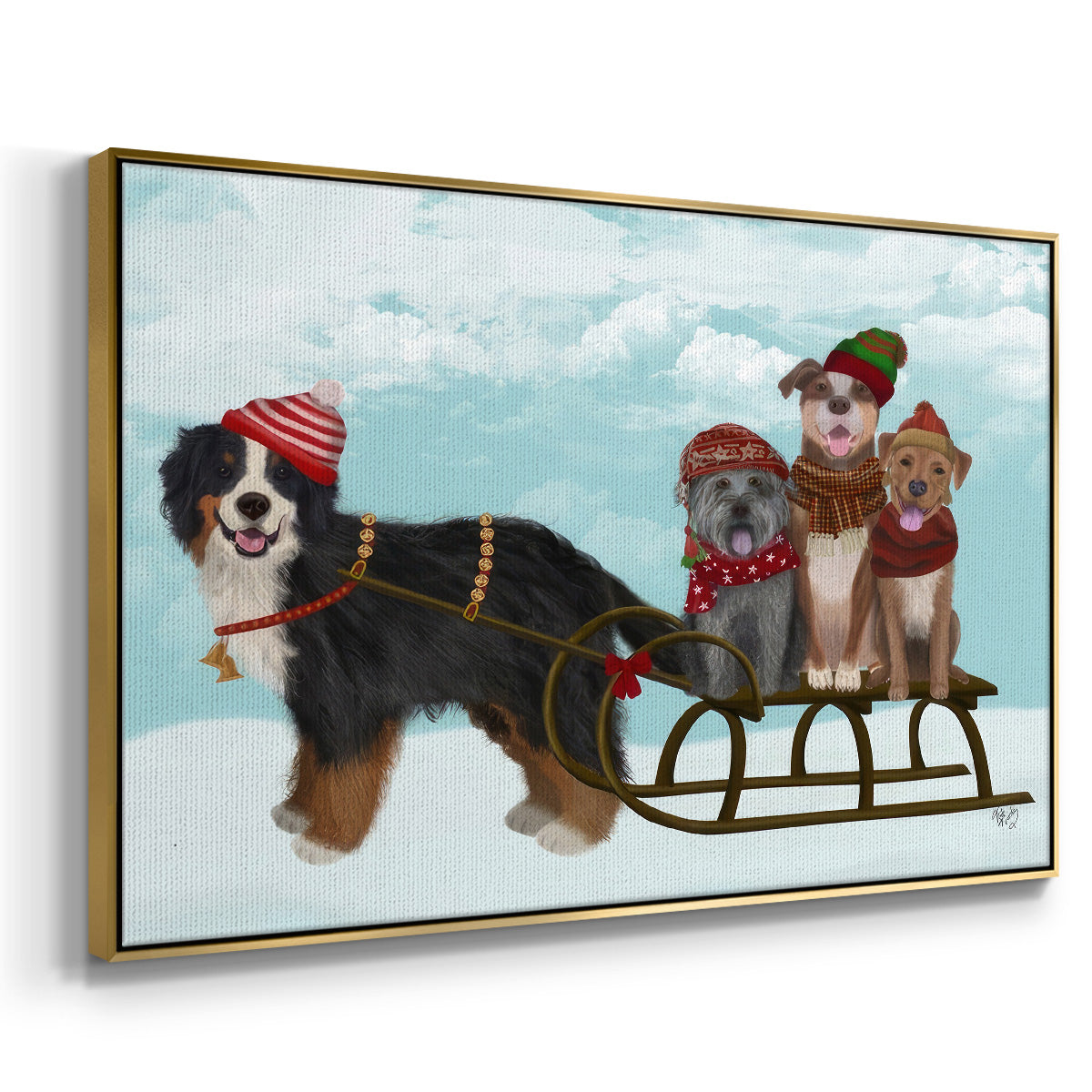 Christmas Mutt Sled - Floater Framed Canvas Print